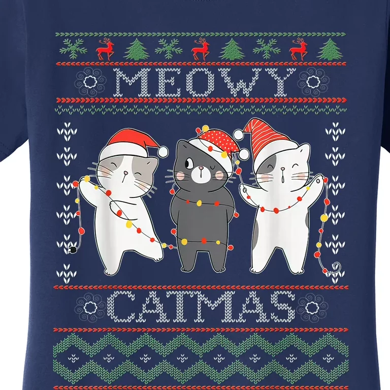 Funny Christmas Cat Matching Family Pajamas Meowy Catmas Women's T-Shirt