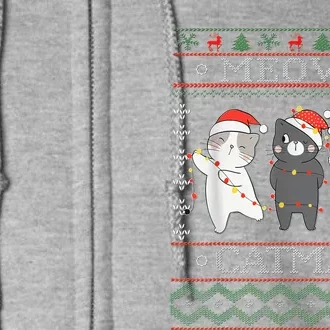 Funny Christmas Cat Matching Family Pajamas Meowy Catmas Full Zip Hoodie