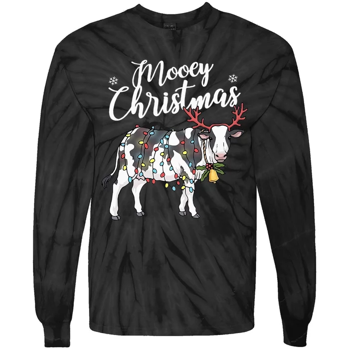 Festive Cow Christmas Lights Hilarious Holiday Decor Tie-Dye Long Sleeve Shirt