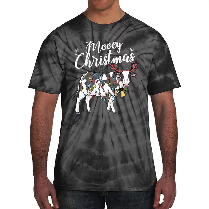 Festive Cow Christmas Lights Hilarious Holiday Decor Tie-Dye T-Shirt