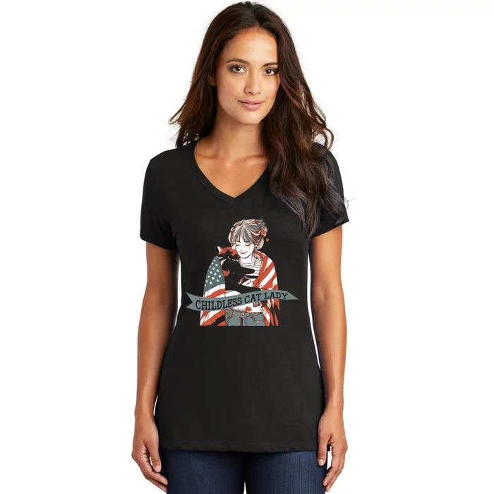 Funny Childless Cat Lady Graphic Women's V-Neck T-Shirt