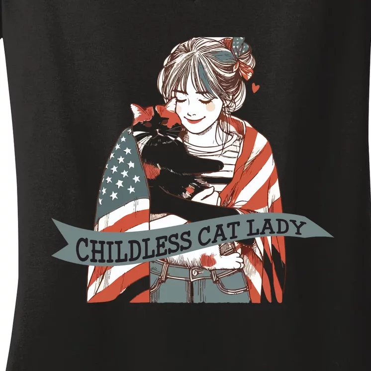 Funny Childless Cat Lady Graphic Women's V-Neck T-Shirt