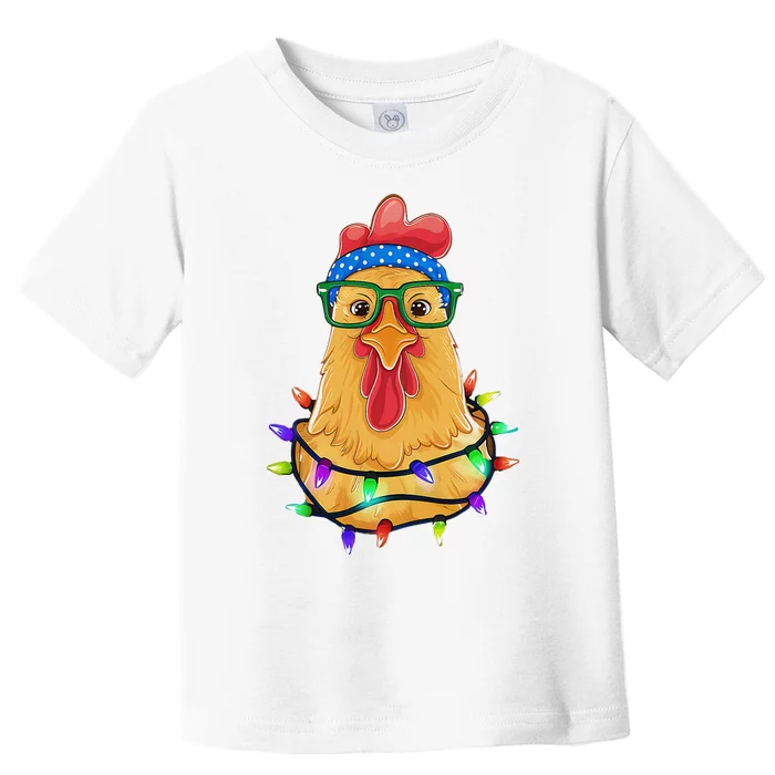 Funny Chicken Christmas Lights Santa Hat Glasses Gifts Toddler T-Shirt