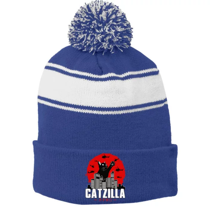 Funny Catzilla Cute Cat Stuff For Cat Lover Stripe Pom Pom Beanie