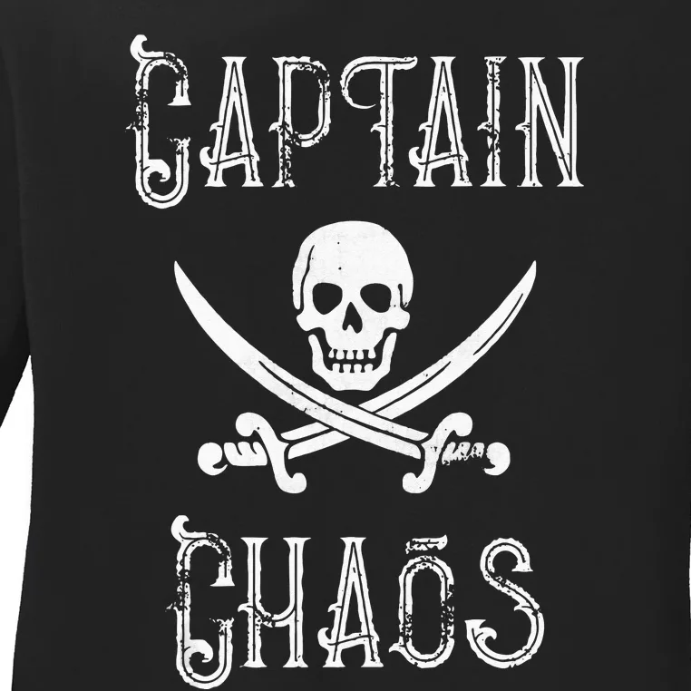 Funny Captain Chaos Retro Pirate Pontoon Boating Ladies Long Sleeve Shirt