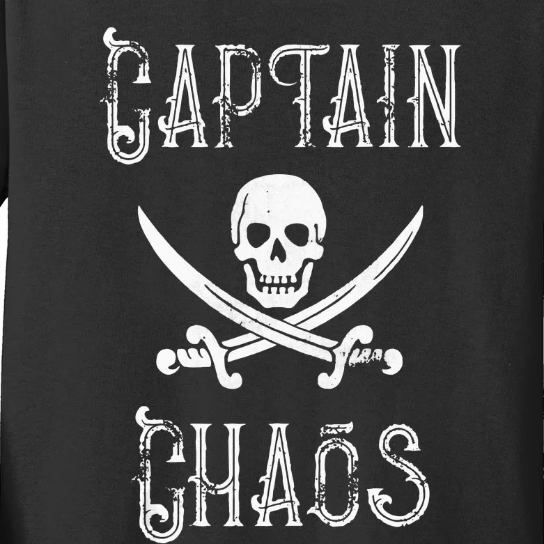 Funny Captain Chaos Retro Pirate Pontoon Boating Kids Long Sleeve Shirt