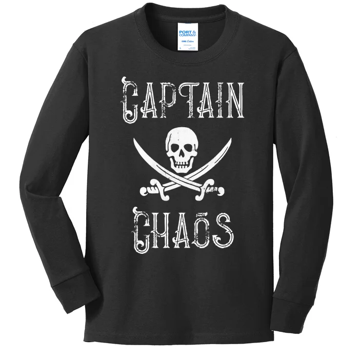 Funny Captain Chaos Retro Pirate Pontoon Boating Kids Long Sleeve Shirt