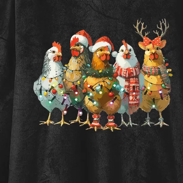 Funny Chicken Christmas Lights Farm Animal Cute Xmas Holiday Hooded Wearable Blanket