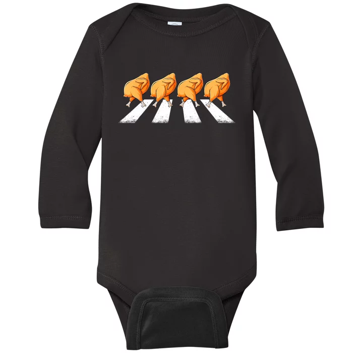 Fun Chicken Crossing Road Crosswalk Turkey Day Thanksgiving Baby Long Sleeve Bodysuit