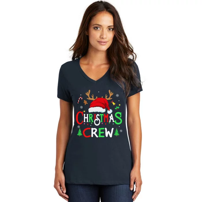 Family Christmas Crew Reindeer Squad Santa Matching Women's V-Neck T-Shirt