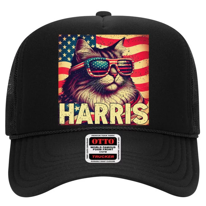 Funny Childless Cat Daddies For Harris 2024 High Crown Mesh Trucker Hat