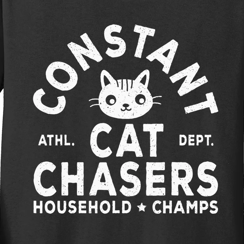 Funny Constant Cat Chasers Household Champs Retro Cats Lover Kids Long Sleeve Shirt