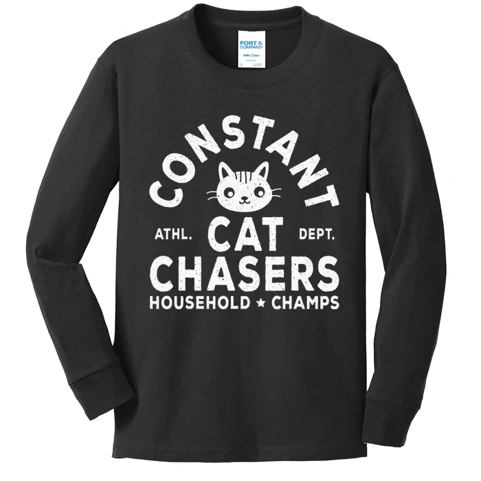 Funny Constant Cat Chasers Household Champs Retro Cats Lover Kids Long Sleeve Shirt