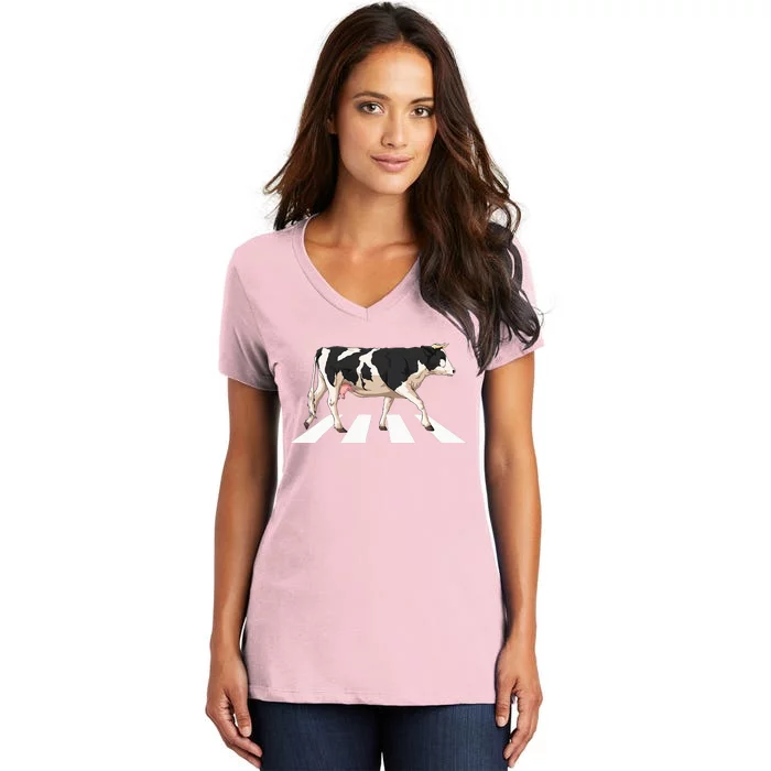 Funny Crosswalk Cows Farming Farm Cow Women's V-Neck T-Shirt