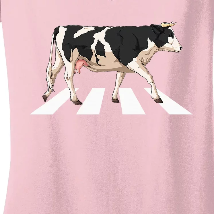 Funny Crosswalk Cows Farming Farm Cow Women's V-Neck T-Shirt