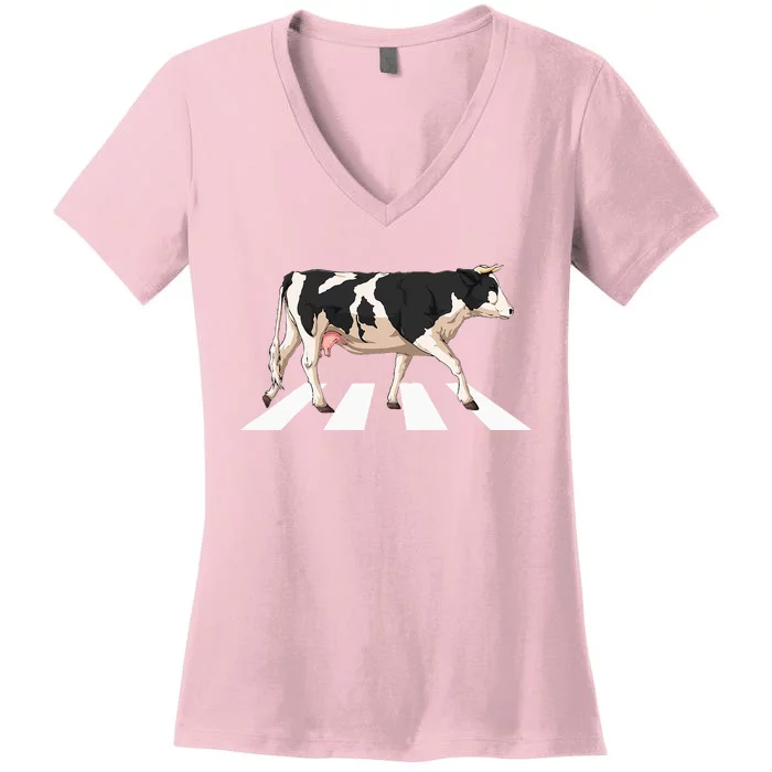 Funny Crosswalk Cows Farming Farm Cow Women's V-Neck T-Shirt