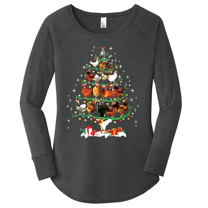 Funny Chickens Christmas Tree Lights Ornament Decor Farmer Women's Perfect Tri Tunic Long Sleeve Shirt