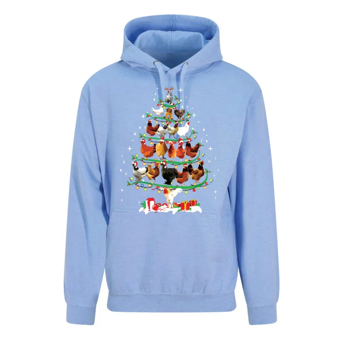 Funny Chickens Christmas Tree Lights Ornament Decor Farmer Unisex Surf Hoodie