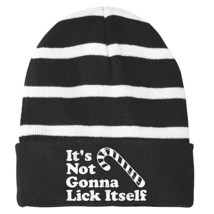 Funny Candy Cane Lick Itself Adult Christmas In July Gift Striped Beanie with Solid Band