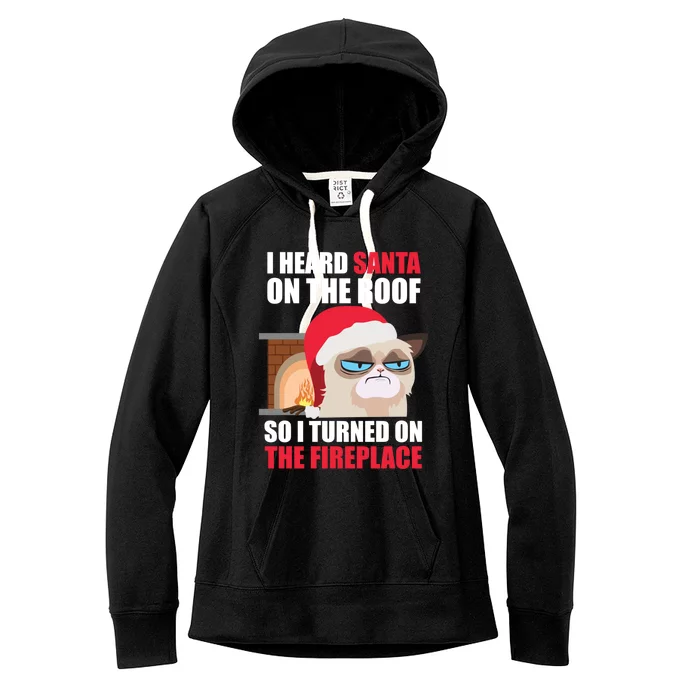 Funny Christmas Cat Hates Santa Grumpy Annoyed Cats Cute Gift Women's Fleece Hoodie