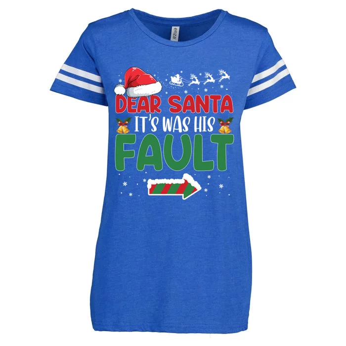 Funny Christmas Couples Gift Dear Santa It Was His Fault Gift Enza Ladies Jersey Football T-Shirt