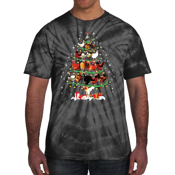 Funny Chickens Christmas Tree Lights Ornament Decor Farmer Tie-Dye T-Shirt