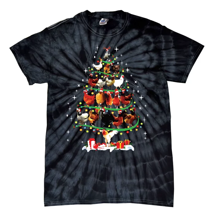 Funny Chickens Christmas Tree Lights Ornament Decor Farmer Tie-Dye T-Shirt