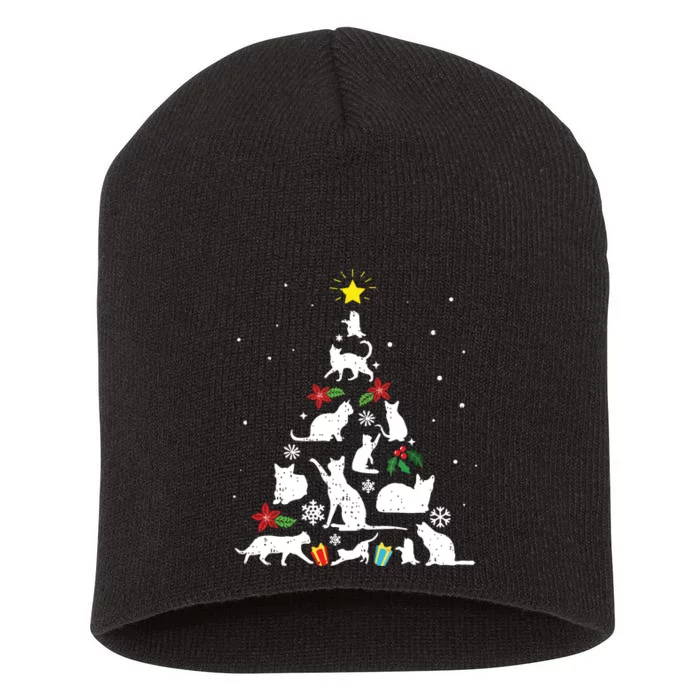 Funny Cat Christmas Tree Short Acrylic Beanie