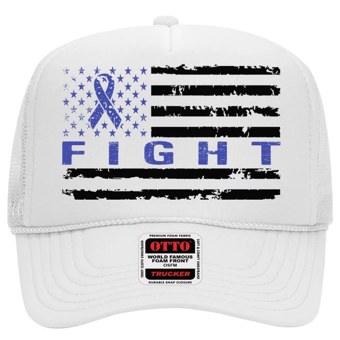 Fight Colon Cancer Awareness T High Crown Mesh Trucker Hat