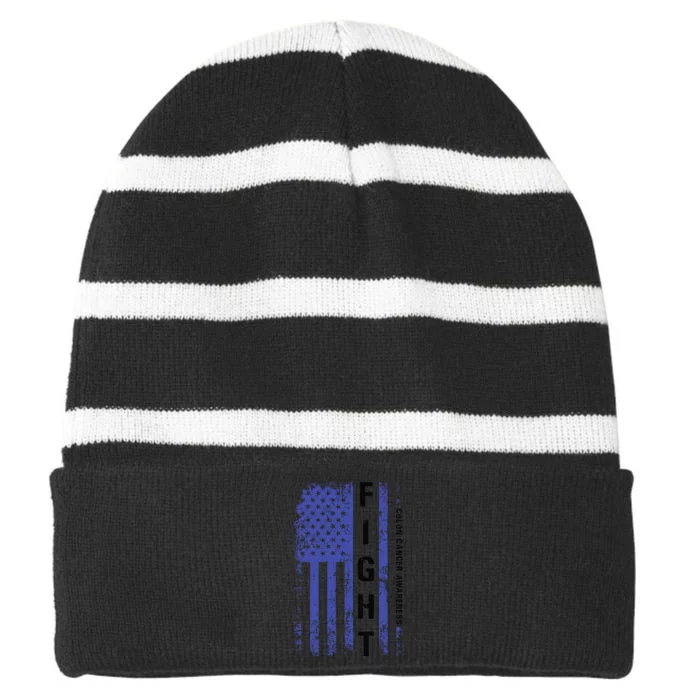 Fight Colon Cancer Awareness T Striped Beanie with Solid Band