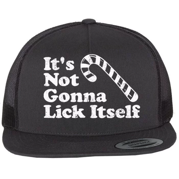 Funny Candy Cane Lick Itself Adult Christmas Flat Bill Trucker Hat