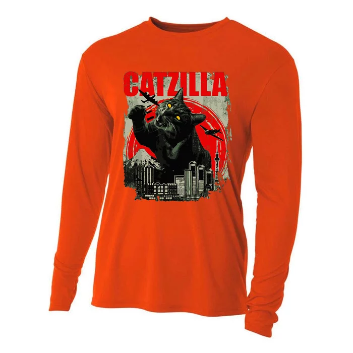 Funny Cat Catzilla Cooling Performance Long Sleeve Crew