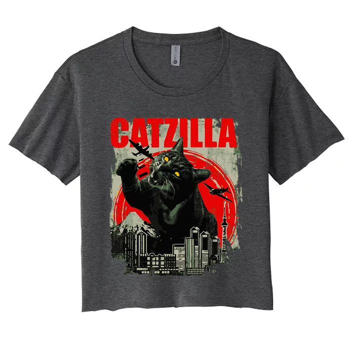 Funny Cat Catzilla Women's Crop Top Tee