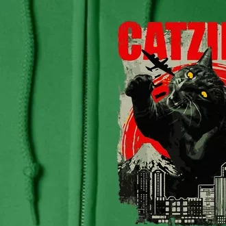 Funny Cat Catzilla Full Zip Hoodie