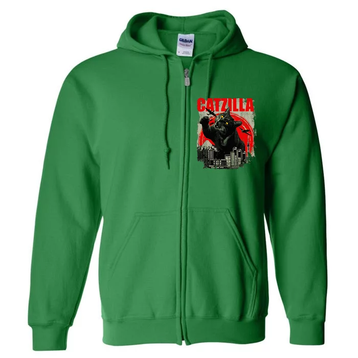 Funny Cat Catzilla Full Zip Hoodie