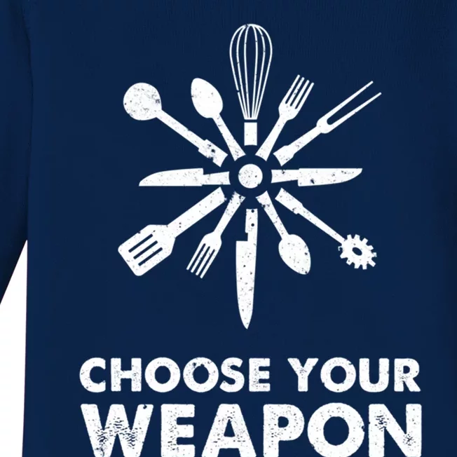 Funny Cooking Choose Your Weapon Kitchen Utensils Gift Baby Long Sleeve Bodysuit