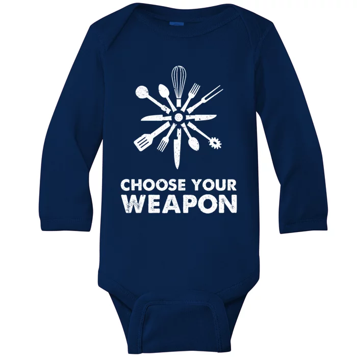 Funny Cooking Choose Your Weapon Kitchen Utensils Gift Baby Long Sleeve Bodysuit