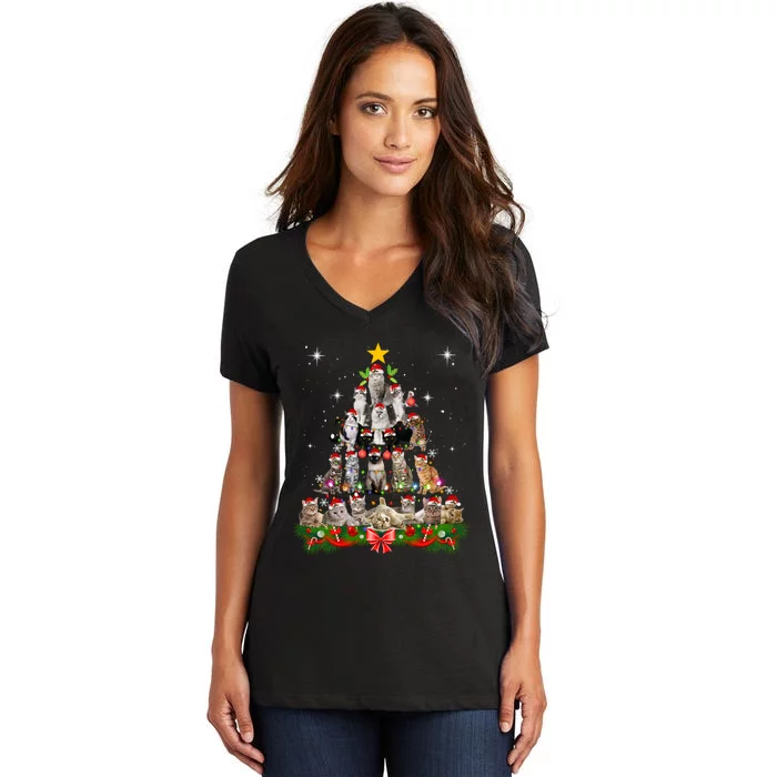 Funny Cat Christmas Ree Xmas Gifts Women's V-Neck T-Shirt