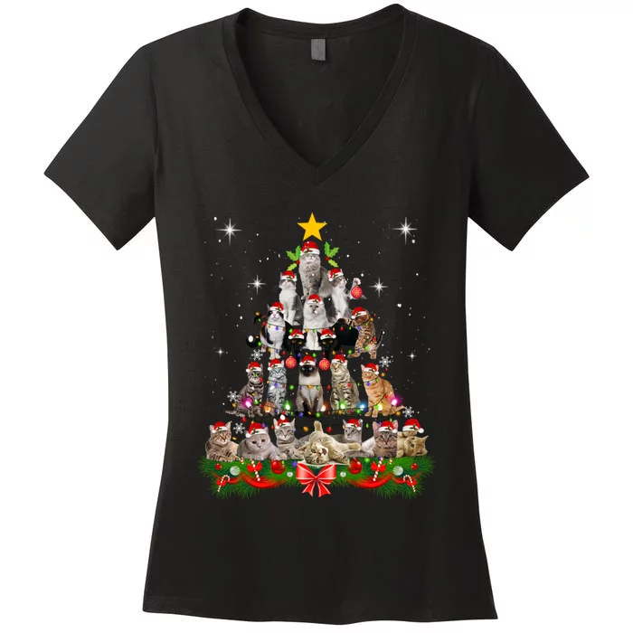 Funny Cat Christmas Ree Xmas Gifts Women's V-Neck T-Shirt