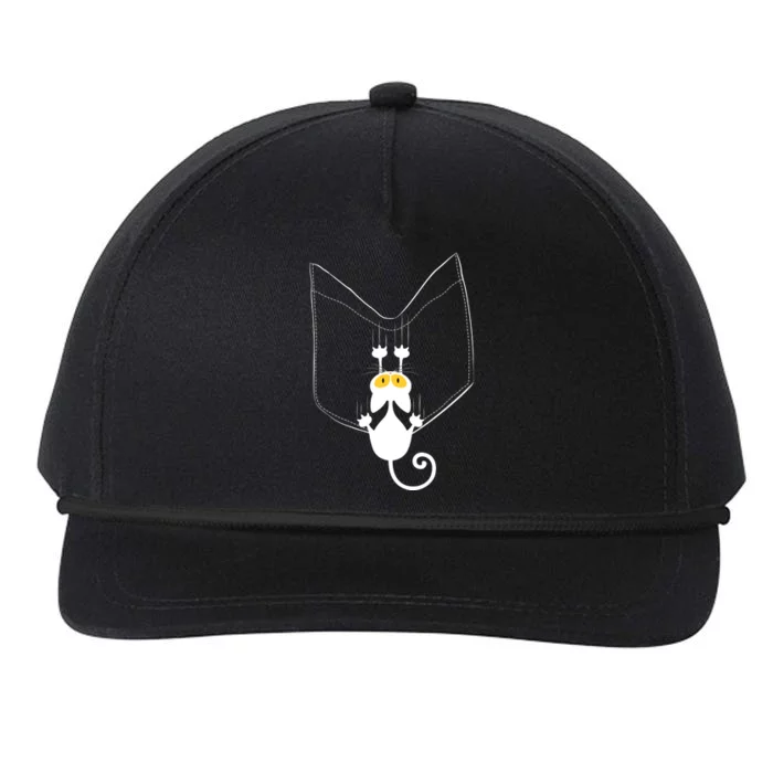 Funny Cute Cat Hanging From Pocket Snapback Five-Panel Rope Hat