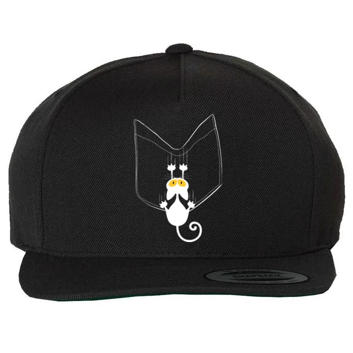 Funny Cute Cat Hanging From Pocket Wool Snapback Cap