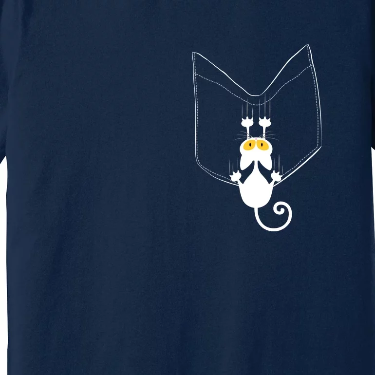 Funny Cute Cat Hanging From Pocket Premium T-Shirt