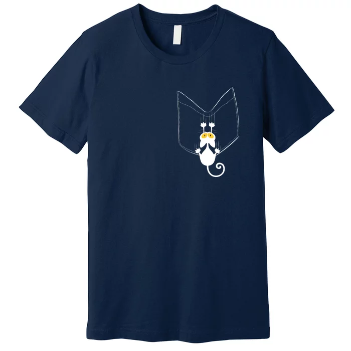 Funny Cute Cat Hanging From Pocket Premium T-Shirt