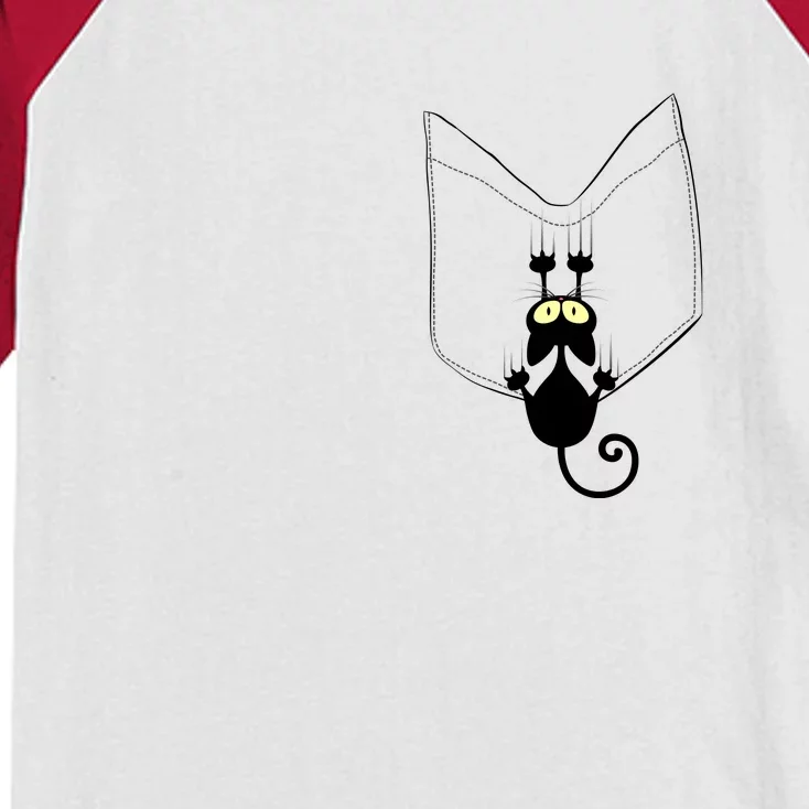 Funny Cute Cat Hanging From Pocket Kids Colorblock Raglan Jersey