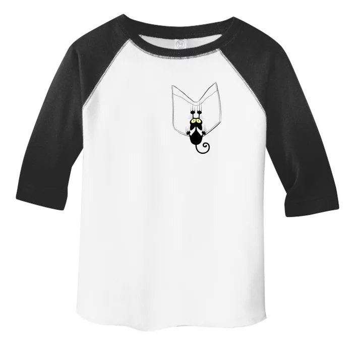 Funny Cute Cat Hanging From Pocket Toddler Fine Jersey T-Shirt