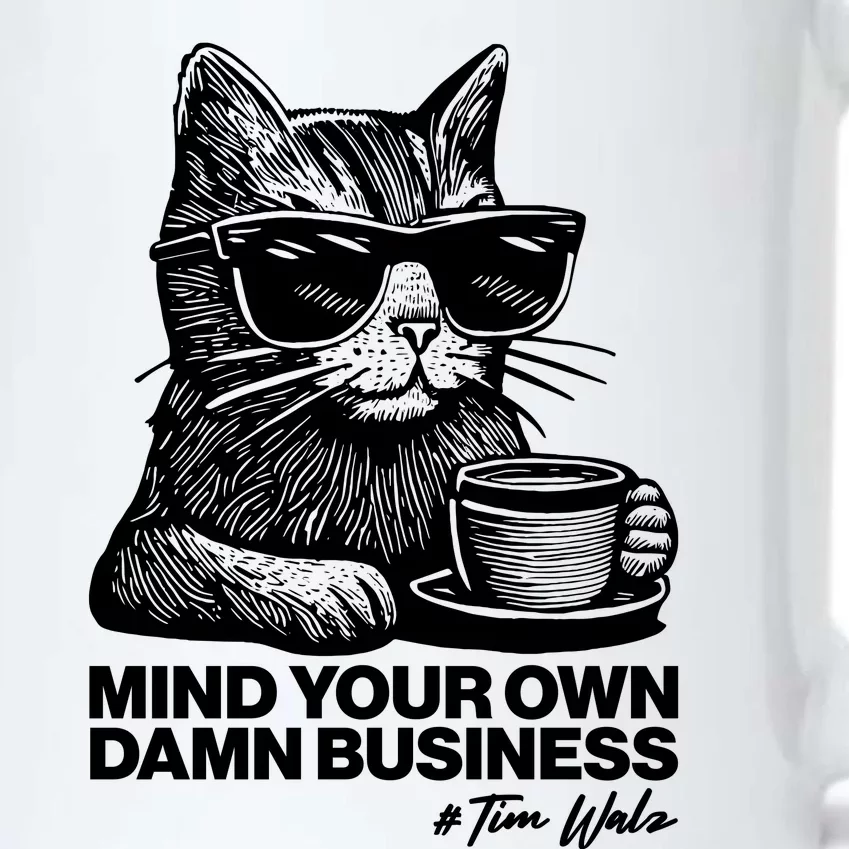 Funny Coffee Cat Mind Your Own Damn Business #Tim Walz 2024 Election Black Color Changing Mug