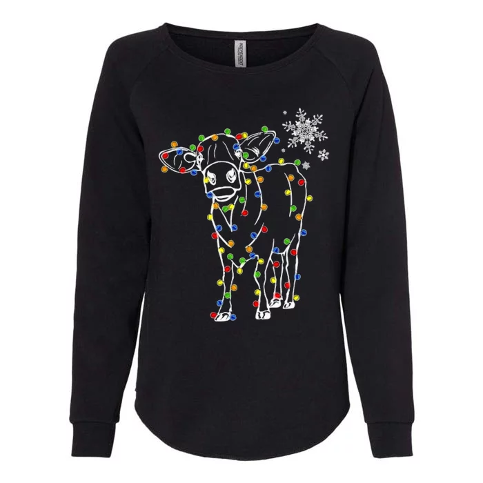 Festive Cow Christmas Light Decoration Womens California Wash Sweatshirt