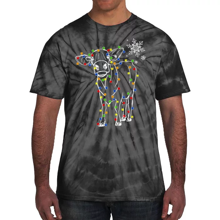 Festive Cow Christmas Light Decoration Tie-Dye T-Shirt