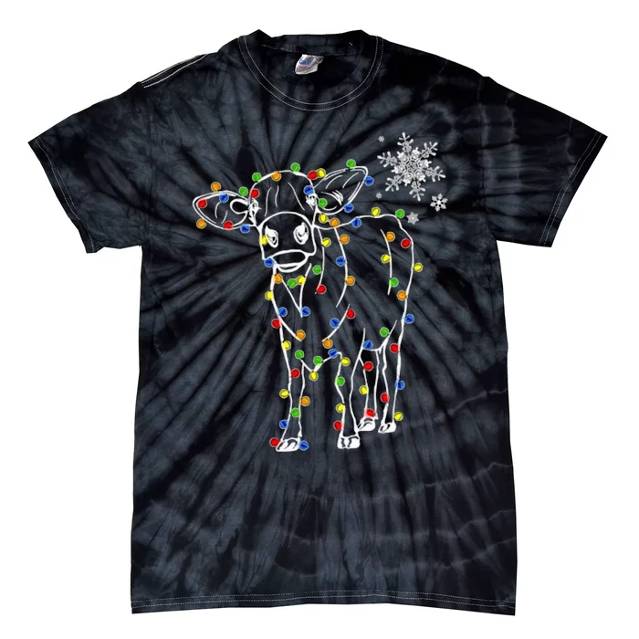 Festive Cow Christmas Light Decoration Tie-Dye T-Shirt