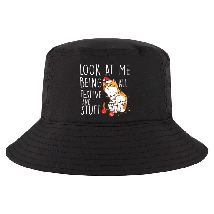 Funny Christmas Cat Look At Me Being All Festive And Stuff Cool Comfort Performance Bucket Hat